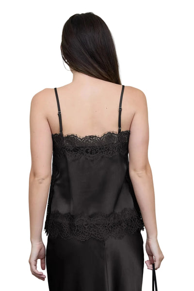 Satin Lace Trim Cami / Black