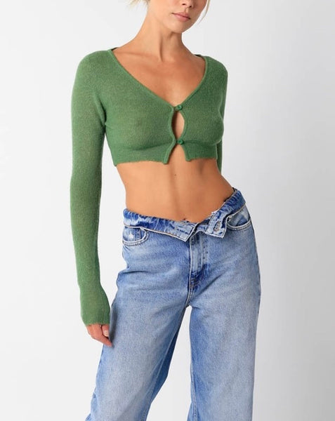 mina long sleeve crop sweater // avocado