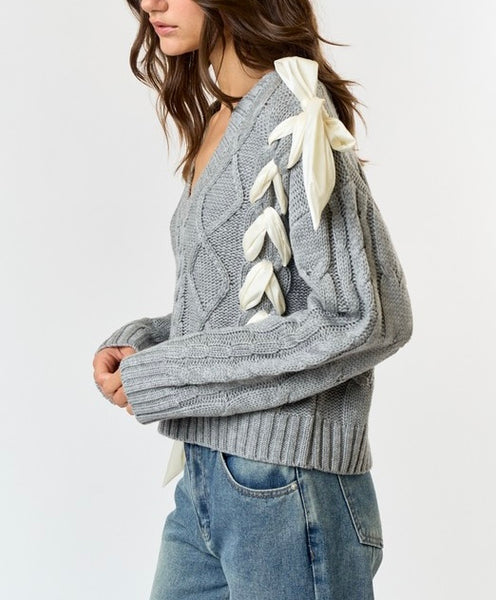 hadley satin bow sweater / grey