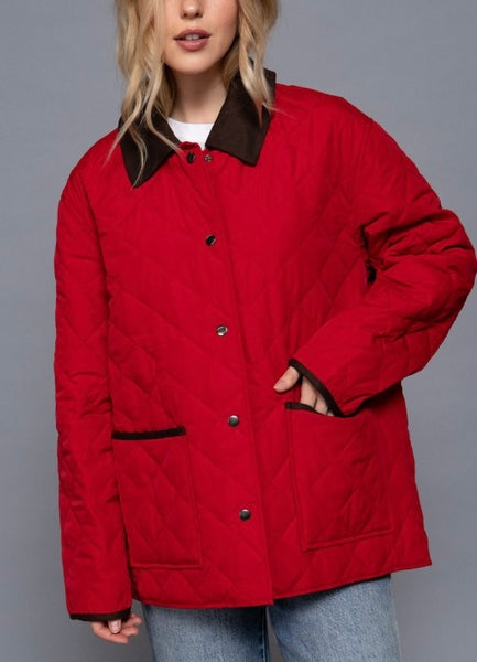 Katie quilted work jacket / red