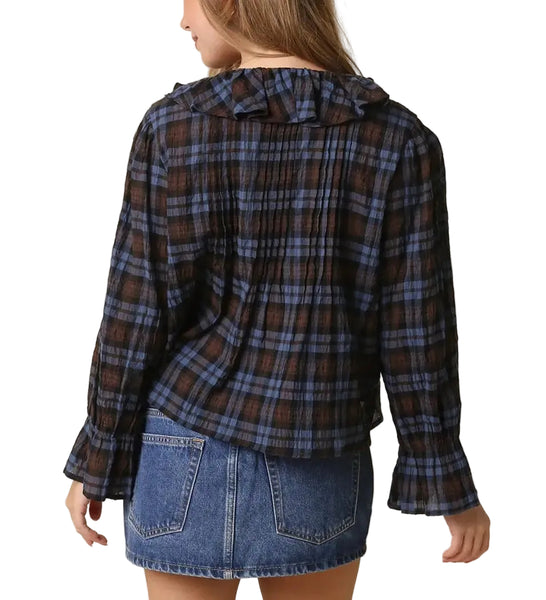 Lena Ruffle Plaid Blouse