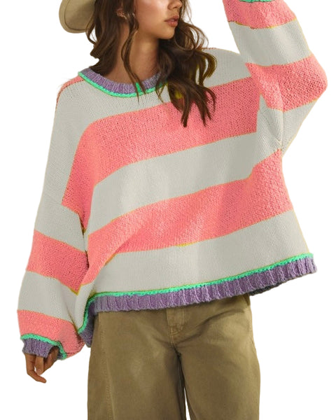 fun stripes sweater / grey & pink