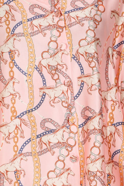 satin horse print oversized button up / pink