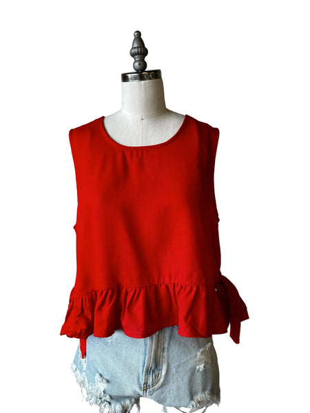 Madison linen tie top/ red