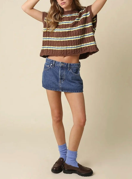 Joelle Stripe Sleeveless Sweater / brown & butter