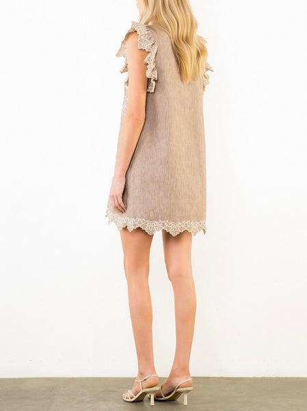 THML flutter sleeve embroidered dress / tan