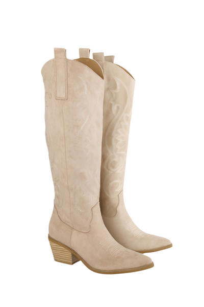 Giada embroidered western boot / taupe