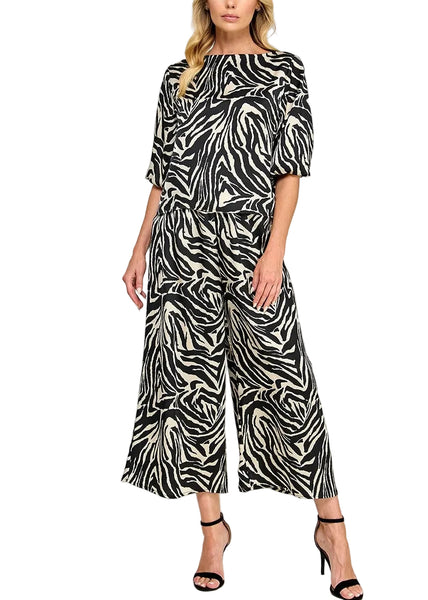 Zebra Satin Pant Set / Black