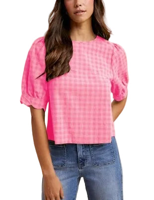 Poppy puff sleeve gingham top / hot pink