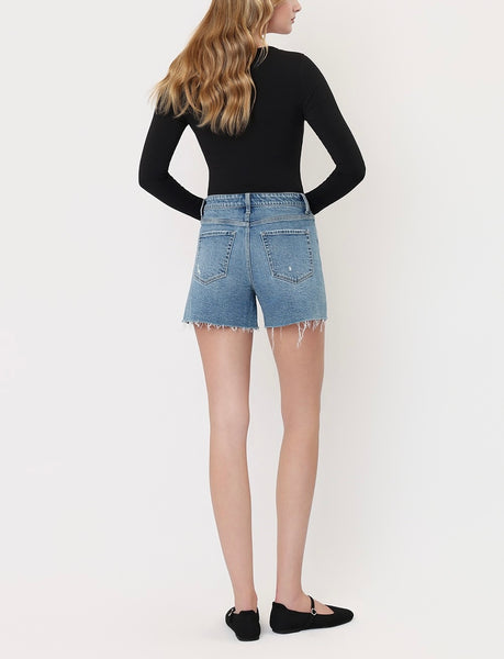 Audrey high rise A-line denim short / medium wash
