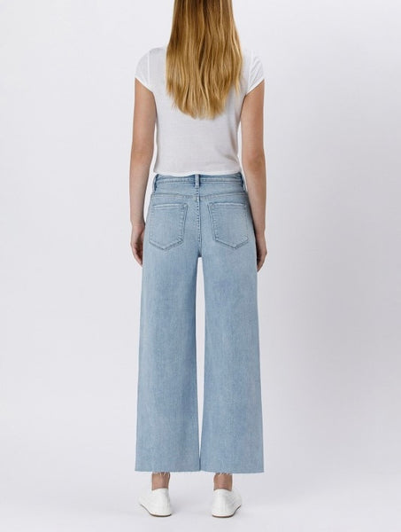 raw hem wide leg crop jean / light wash