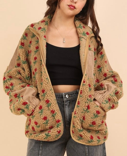 floral fleece zip jacket