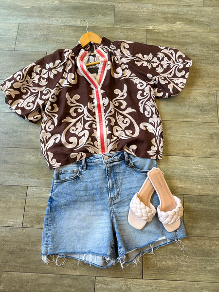 THML puff sleeve top / brown