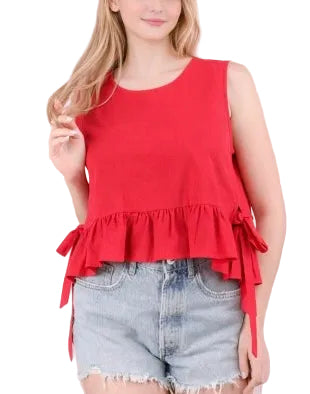 Madison linen tie top/ red