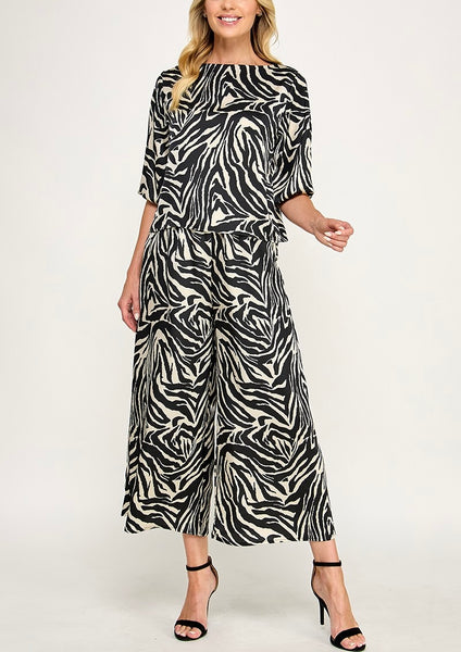 Zebra Satin Pant Set / Black