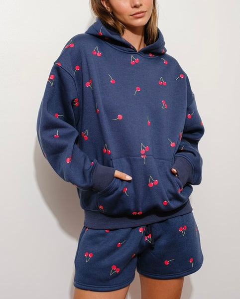 cherry girl hoodie & short set // navy