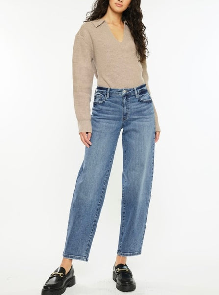 Kan Can high rise barrel fit jean / medium wash