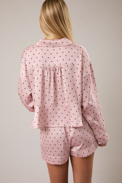 polka dot satin pj set / blush