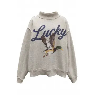 Lucky Duck Mock Neck Sweatshirt / Ash Grey (PRE-ORDER Arrives Oct 29)