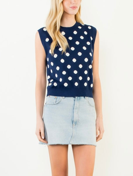 THML polka dot sleeveless sweater / navy