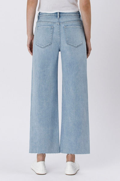 raw hem wide leg crop jean / light wash