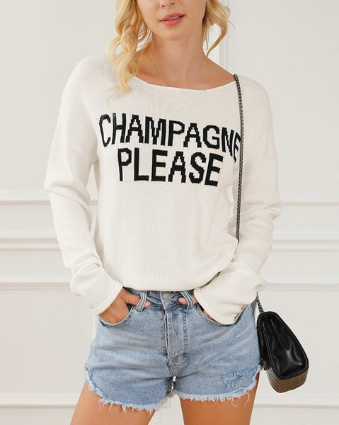 champagne please sweater // white