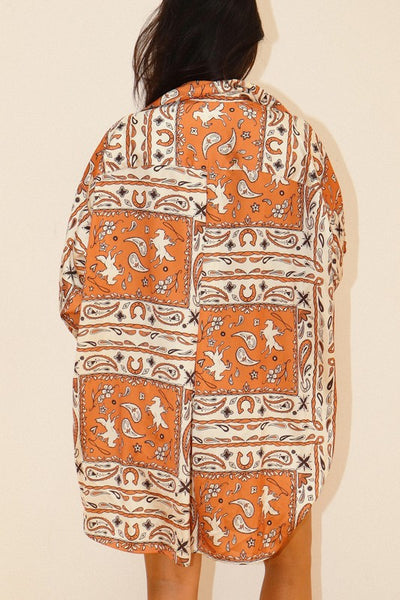 BAILEY ROSE western bandana print satin button up / burnt orange