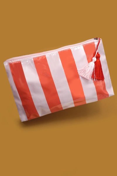 vinyl stripe cosmetic pouch / multi colors available