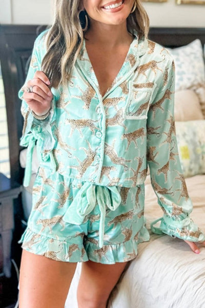 cheetah girl satin pj set / aqua