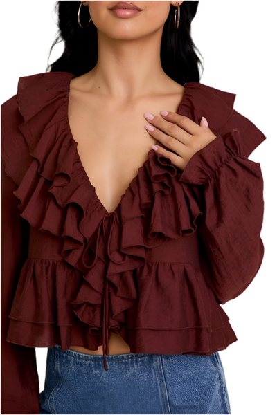 jessie ruffle top / brown