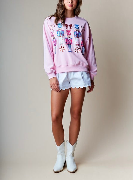 sequin nutcracker pullover / pink