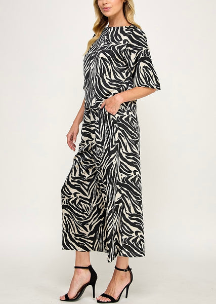 Zebra Satin Pant Set / Black