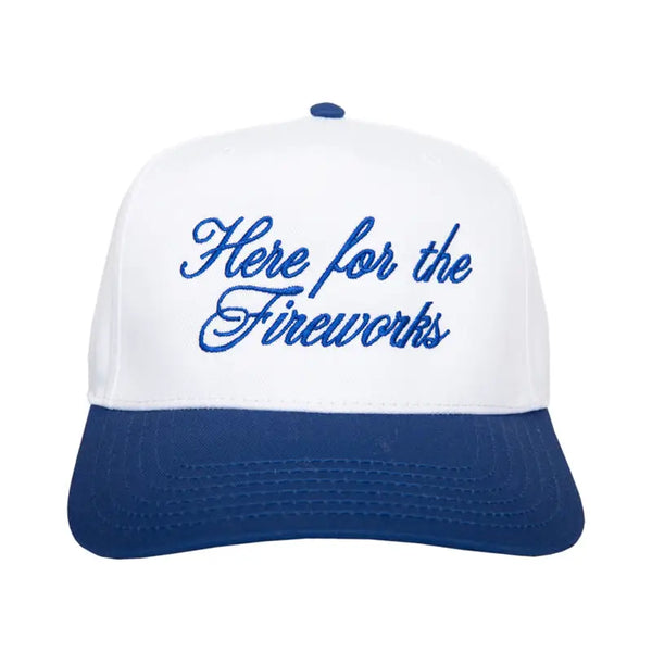 Here for the Fireworks cap / royal & white