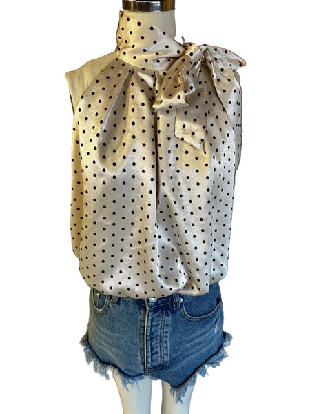 Presley satin bow top / cream & brown