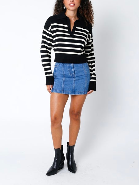 Marley collared stripe sweater // black/cream