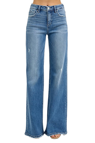 Abigail tummy control high rise wide leg jean / medium wash