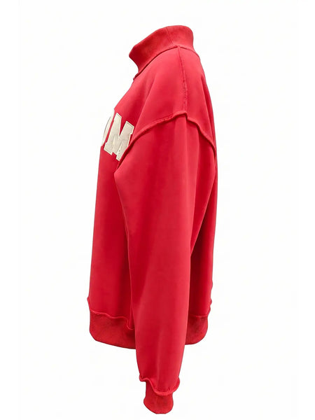 OKLAHOMA Embroidered Mock Neck Sweatshirt / Red (PREORDER ARRIVES APPROX.SEPT 20)