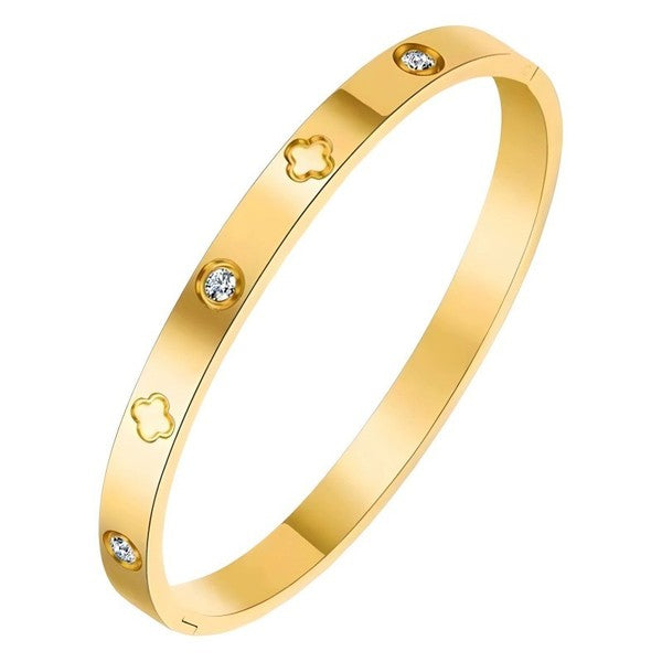 rhinestone & clover bangle / gold