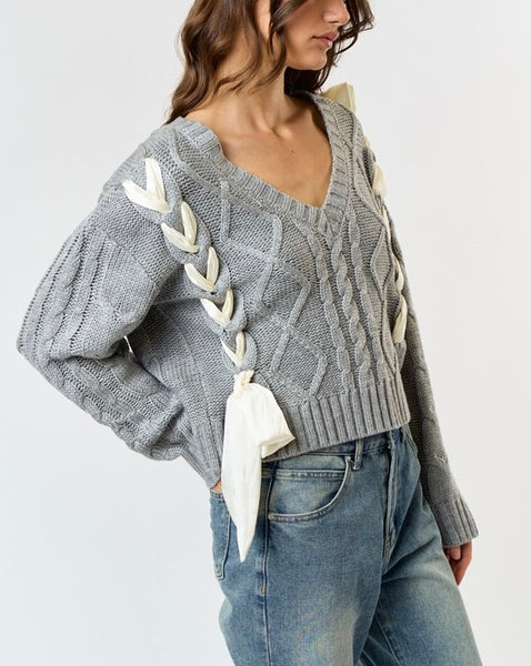 hadley satin bow sweater / grey