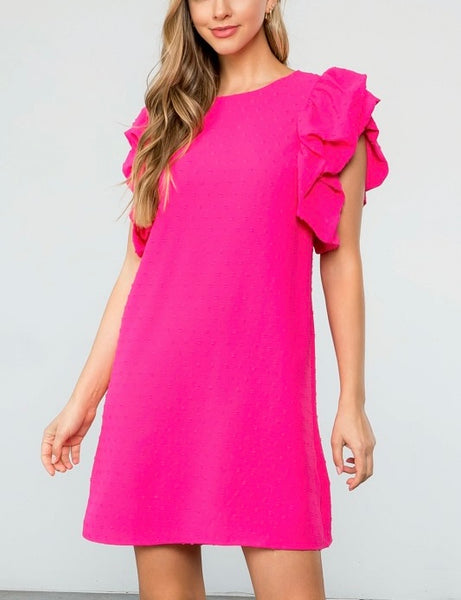 THML ruffle sleeve dress / hot pink