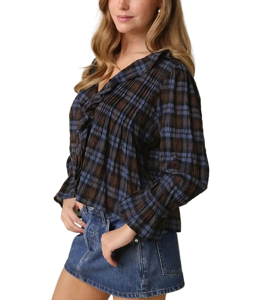 Lena Ruffle Plaid Blouse