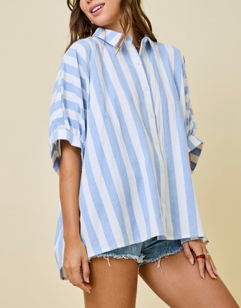 stripe button up top / light blue