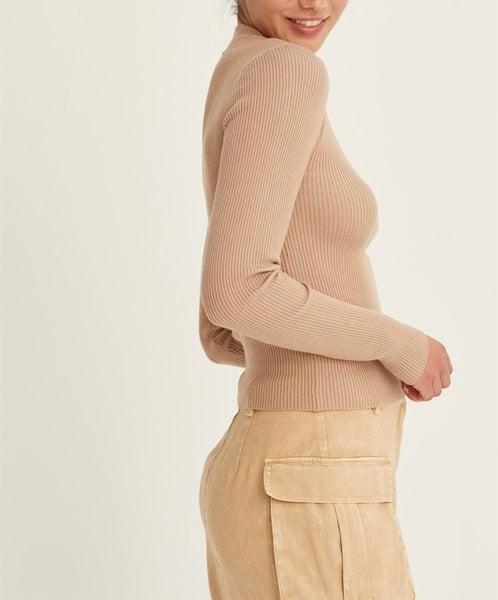 mock neck ribbed sweater // taupe