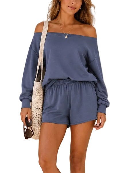 Piper off shoulder short set / blueberry