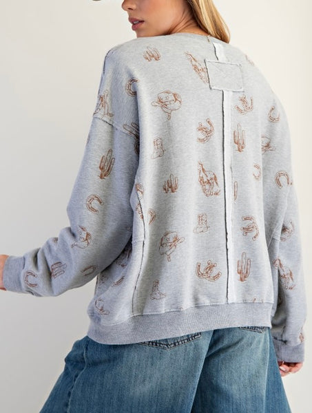 western print sweatshirt / heather grey