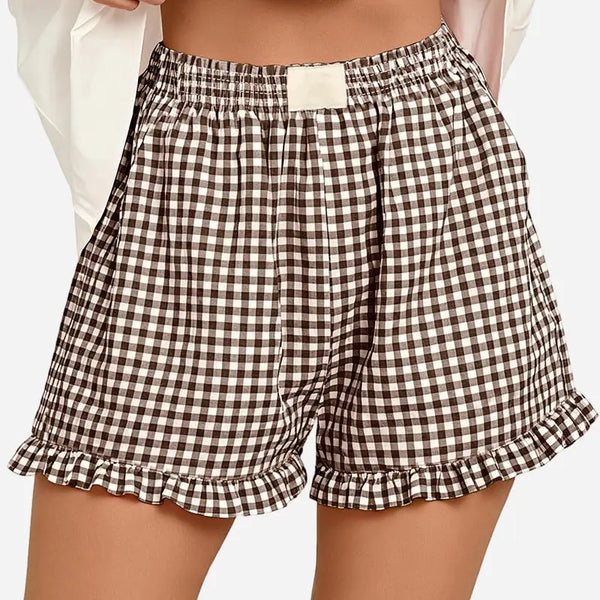 Gingham Ruffled Short / Coffee