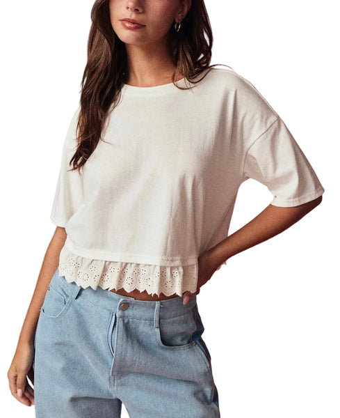 eyelet short sleeve top / white