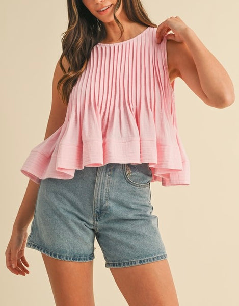 swing hem sleeveless top / pink