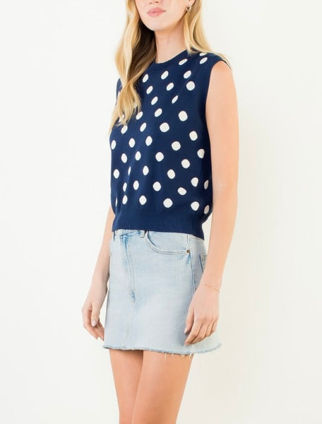 THML polka dot sleeveless sweater / navy