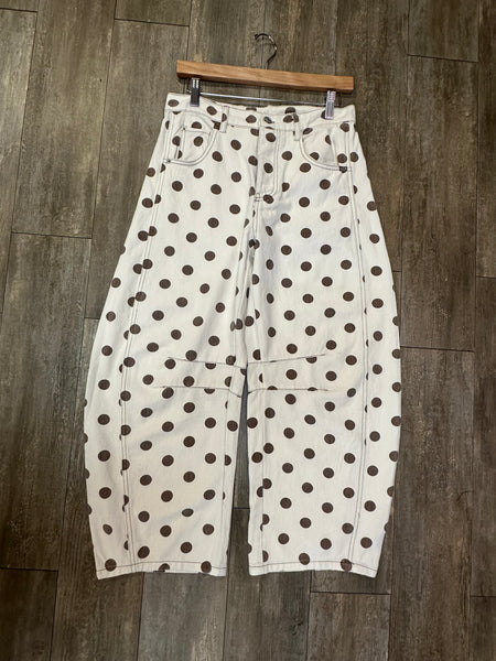 washed polka dot barrel jean / oatmeal